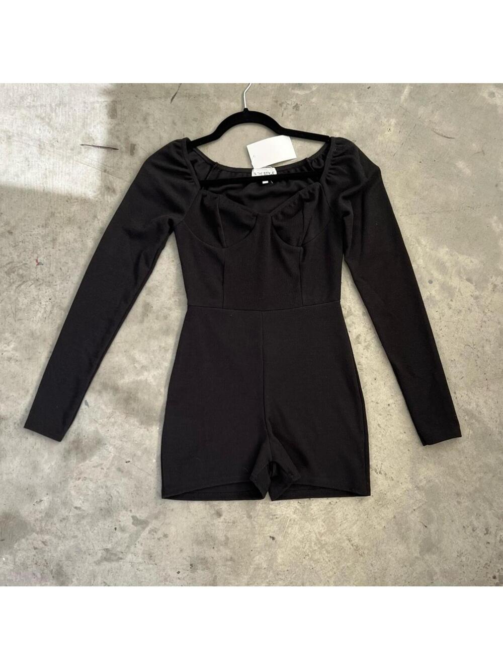 In The Style / Ribbed Long Sleeve Unitard / Black